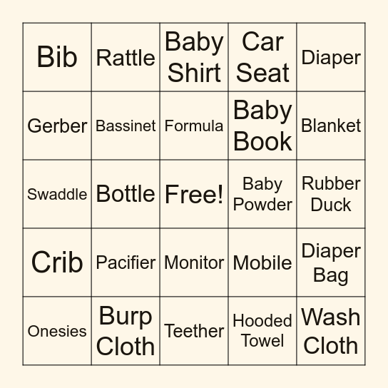 Baby Bingo Card