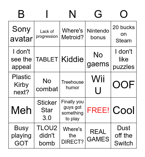 Paper Mario Review Thread Bingo Card