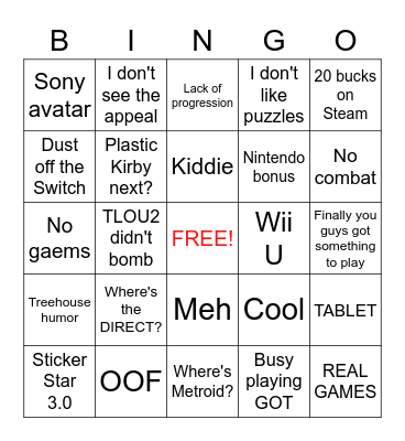 Paper Mario Review Thread Bingo Card