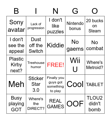 Paper Mario Review Thread Bingo Card