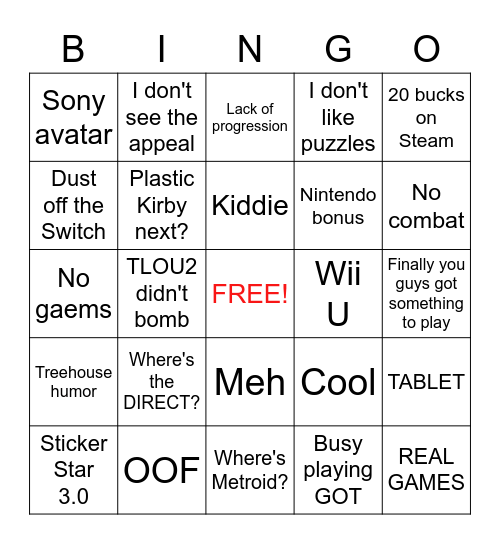 Paper Mario Review Thread Bingo Card