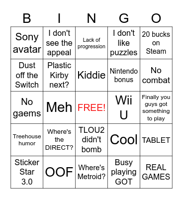 Paper Mario Review Thread Bingo Card