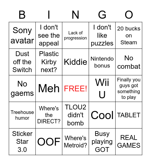 Paper Mario Review Thread Bingo Card