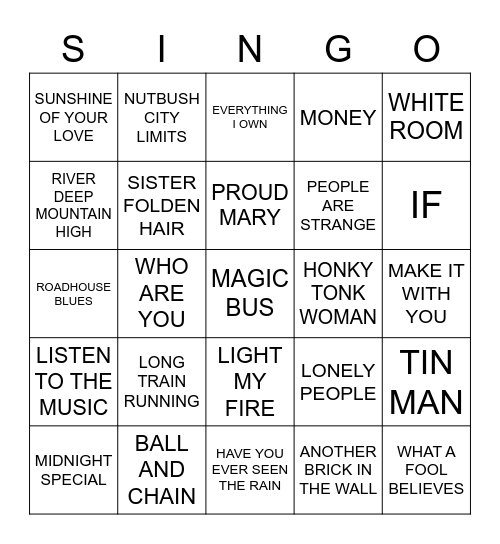 476 SIZZLING 70’S Bingo Card