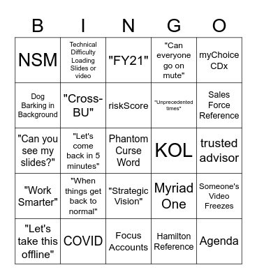 Oncology Medical Affairs ZOOM Bingo Card