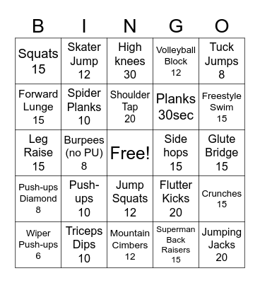 Exercise BINGO Fauzi Bingo Card