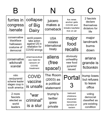 second half of 2020 bingo Card