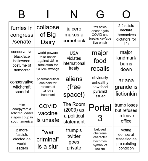 second half of 2020 bingo Card