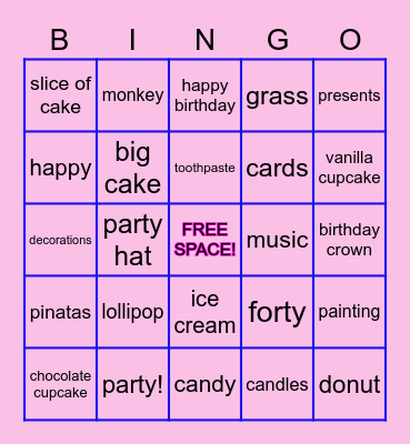 Happy 40th Birthday Bingo Card