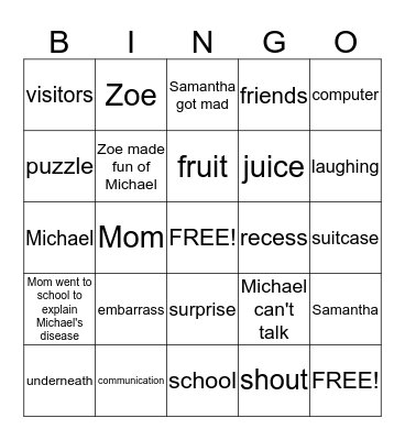 Samantha's Brother Bingo Card