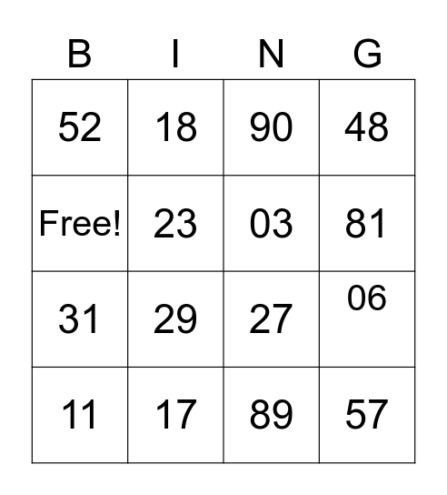 School Virtual Bingo Card