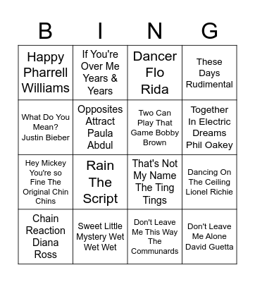 Summer Hits Bingo Card