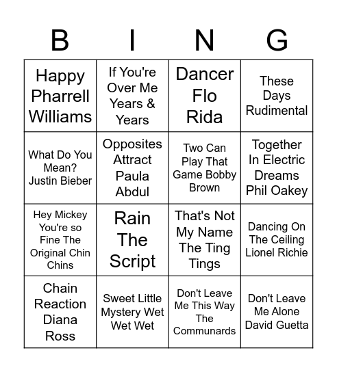 Summer Hits Bingo Card