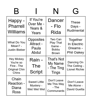 Summer Hits Bingo Card