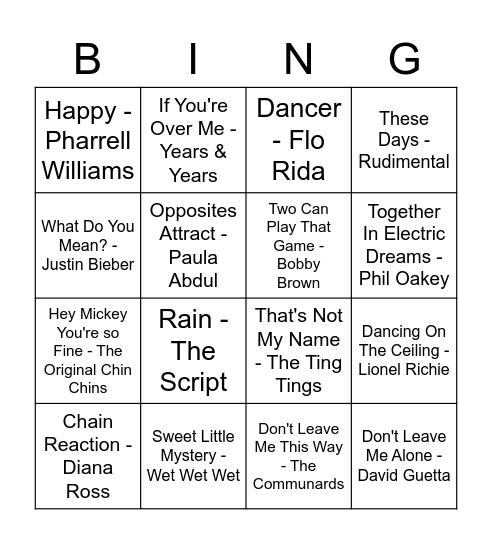 Summer Hits Bingo Card