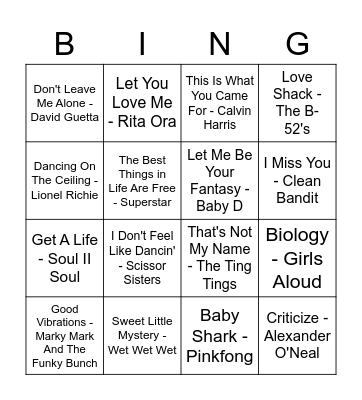 Summer Hits Bingo Card