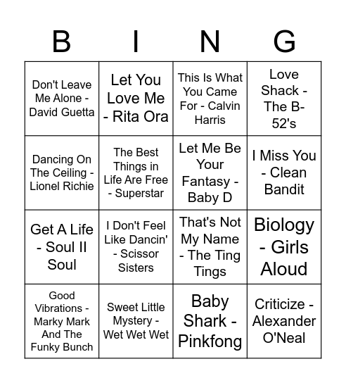Summer Hits Bingo Card
