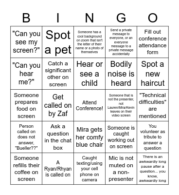 July 15th Conference Bingo Card