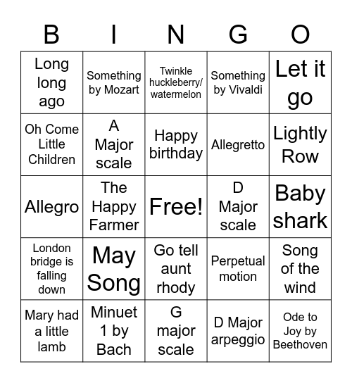 12 PM Name that tune bingo Card