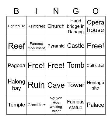 Have you ever been to a(n)__________? Bingo Card