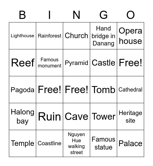 Have you ever been to a(n)__________? Bingo Card