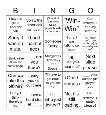 Conference Call Bingo Card