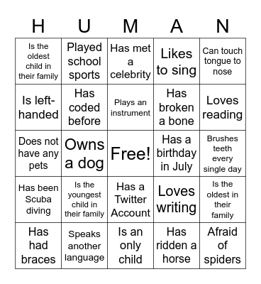 HUMAN BINGO Card