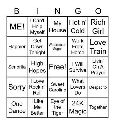 Juke Box Bingo Card