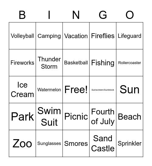 Summer Bingo Card