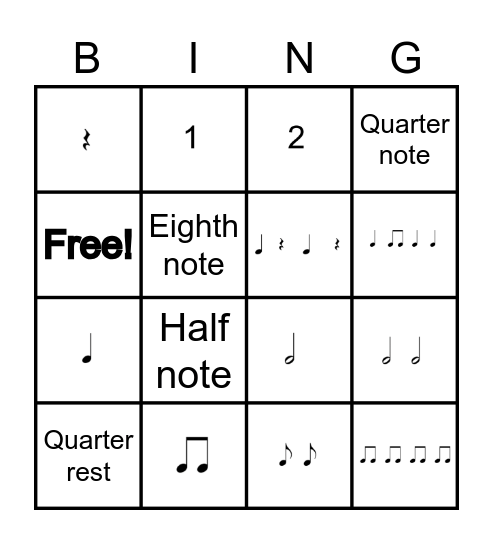 What Do YOU Hear? - Notes and Rests Bingo Card