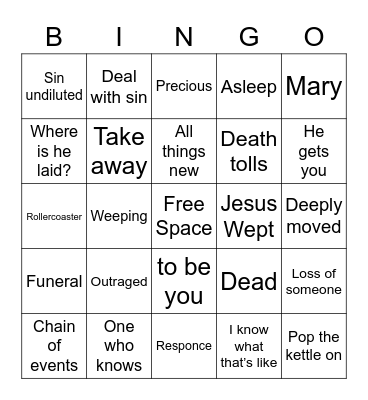 Keswick Youth Friday Evening Bingo Card