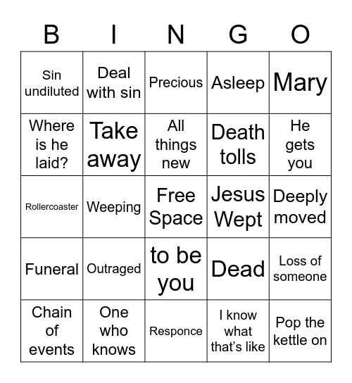 Keswick Youth Friday Evening Bingo Card