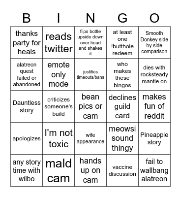 July 15th 2020 Bingo Card