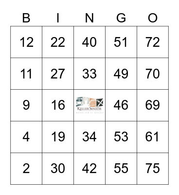 Keller Senior Activities Center Bingo Card