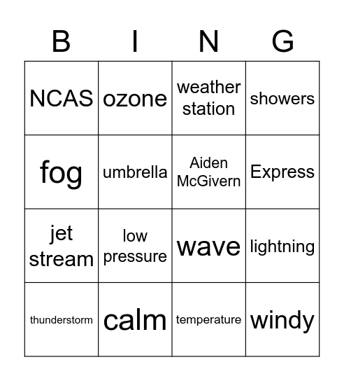Chatmosphere Bingo Card