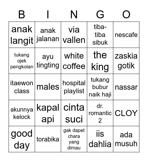 Untitled Bingo Card