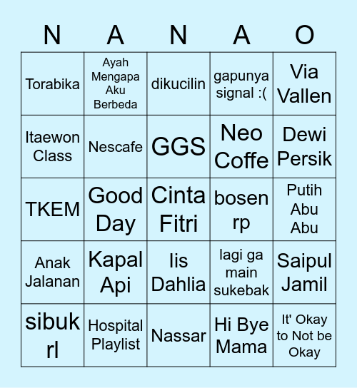 plis menang Bingo Card