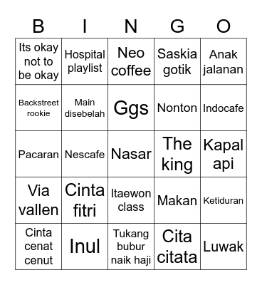 Taratakdung 2020 Bingo Card