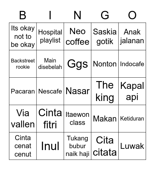 Taratakdung 2020 Bingo Card