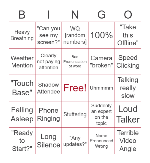 Meeting Bingo Card