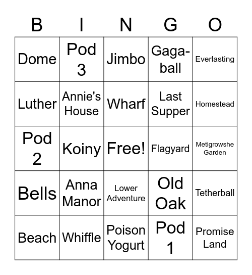 Camp Bingo Card