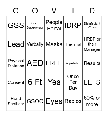 COVID-19 BINGO Card