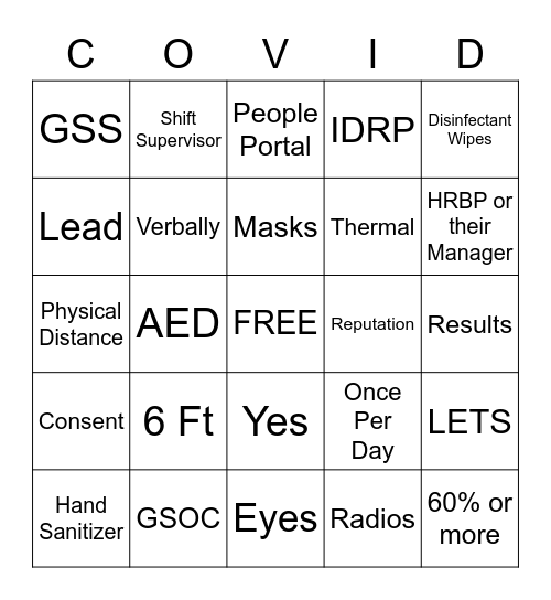 COVID-19 BINGO Card