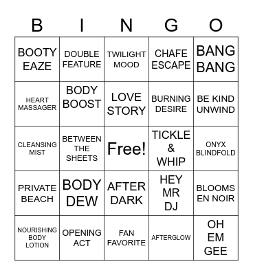 Pure Romance Bingo Card