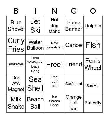 Beach Bingo Card