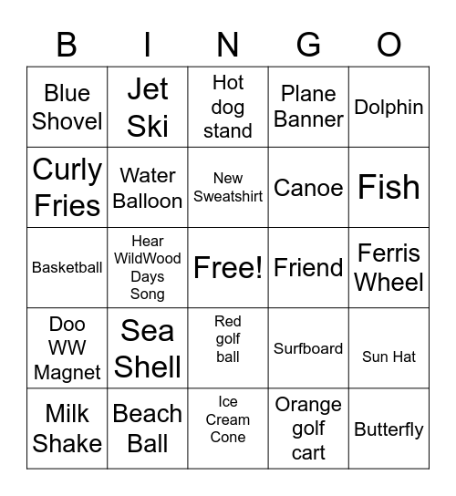 Beach Bingo Card