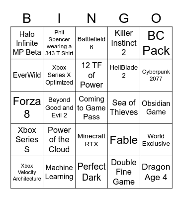 XBOX July 23 Bingo Card