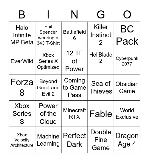 XBOX July 23 Bingo Card