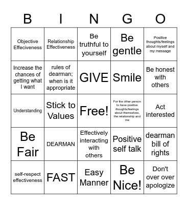 Interpersonal Effectiveness Bingo Card