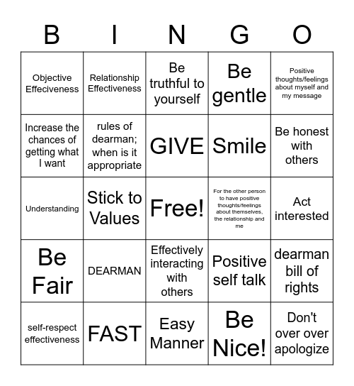 Interpersonal Effectiveness Bingo Card